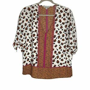 Allison Joy Blouse Size Small Animal Print White‎ Brown Dolman Sleeves Leopard